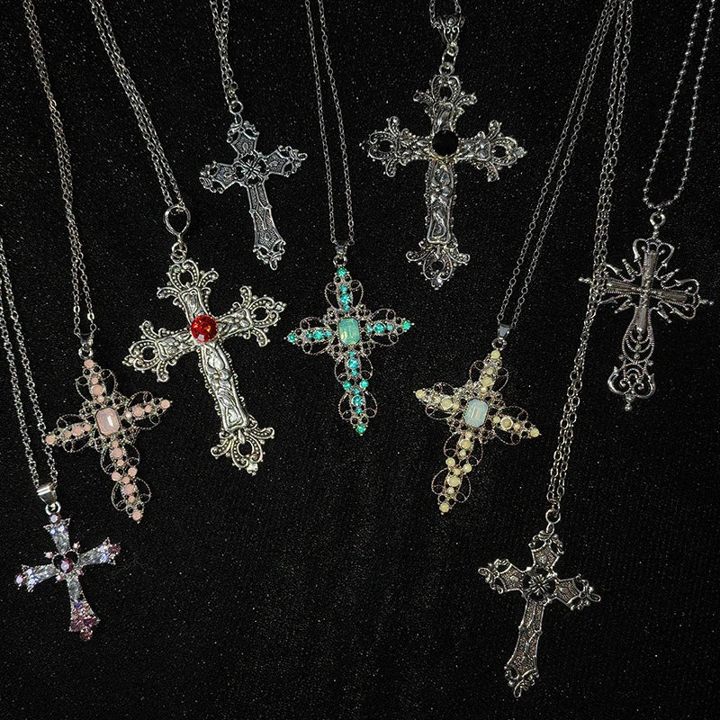 Punk Crystal Cross Necklace