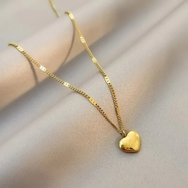 Peach Heart Engraved Love Necklace