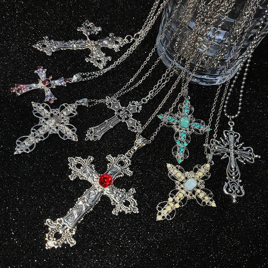 Punk Crystal Cross Necklace